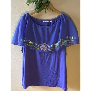 COPY - Isaac Mizrahi Blouse 3X Purple Chiffon Embroidered Floral Overlay Sleeve…